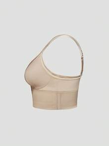 SHAPORA 1pc Plus Size Minimalist Mesh Wide-Fit Shaping Top - Apricot - View 12