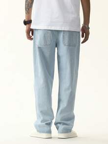 Manfinity Homme Men's Plus Size Light Wash Blue Denim Jeans Casual Versatile Long Pants - Light Wash - View 2