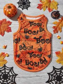 PETSIN 1pc Big Eyes BOO Spider Web Little Bat Printed Pet Tank Top Halloween Pet Soft Breathable Anti Hair Pet Clothes - Multicolor - View 4