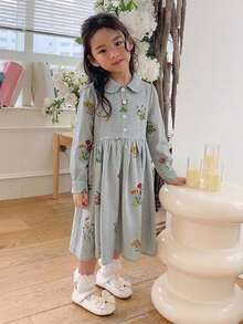 Dazy Kids 女童花卉印花百褶休閒日常夏季洋裝 - 灰色 - 查看 3