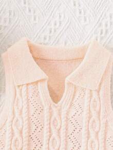 SHEIN Young Girl Solid Color Sleeveless Knit Vest - Pink - View 3