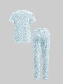 TaskEZ Conjunto de 2 piezas de pijama de manga corta con estampado de leopardo vintage y patrón lindo, adecuado para hospital de mascotas - Multicolor - Ver 2