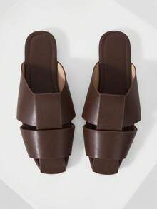 MOTF PREMIUM COFFEE BROWN LEATHER ROUND HEAD CASUAL SIMPLE COMMUTER WOMEN'S FLAT SHOES - Coffee Brown - View 1