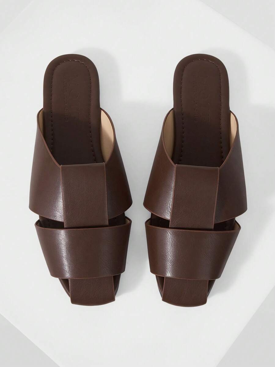 MOTF PREMIUM COFFEE BROWN LEATHER ROUND HEAD CASUAL SIMPLE COMMUTER WOMEN'S FLAT SHOES - Coffee Brown - View 1