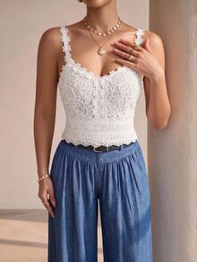 Glyssa Top de tirantes con encaje - Blanco - Ver 3