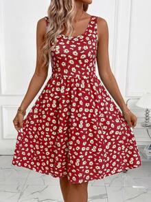 SHEIN Clasi 女款全印花百褶休閒日常夏季洋裝 - 彩色 - 查看 3