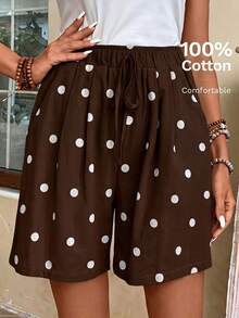 EMERY ROSE Women's Polka Dot Casual Versatile Daily Wear Shorts - Brown - View 5