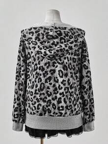 Sunspun Plus Size Women Casual Leopard Print Ribbed Zip-Up Sweatshirt Fall Cloth For Women Winter Autumn - Multicolor - View 2