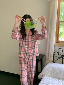 Teen Girl Casual Plaid Long Sleeve Shirt & Pants Set - Multicolor - View 6
