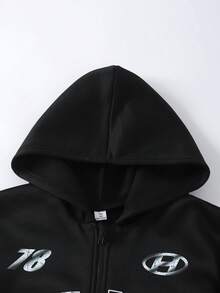 SHEIN 青少年男孩連帽街頭風 Y2K 字母印花萬聖節運動衫 - 彩色 - 查看 6