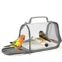 Parrot Carrier, Breathable Pigeon/Lizard/Hamster Portable Cage, Transparent Full-View Bird Carrier, Small Pet Supplies - Grey - View 3