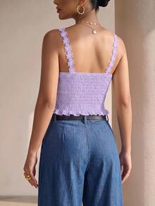 SHEIN Clasi 女款花卉刺繡圖案修身百搭日常穿著上衣 - 淡紫色 - 查看 2
