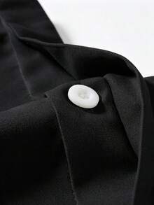 Manfinity Mode 男士純色立領隱扣設計商務休閒長袖襯衫，正式款 - 黑色 - 查看 5