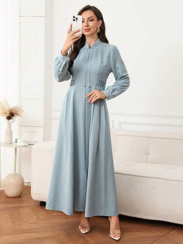 Al Najma Women's Solid Color Long Sleeve Elegant Arabian Dress