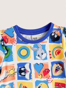 LOONEY TUNES X SHEIN Rompi Kasual Lengan Pendek Leher Bulat untuk Bayi Laki-laki - MultiWarna - View 4