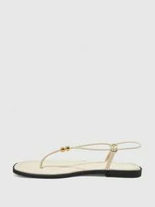 CUCCOO BIZCHIC Ladies Spring And Summer Models, Gold Bead Decoration, Knotted Thin Straps, Toes, Flat Bottom, Casual Daily, Apricot Sandals. - Apricot - View 3