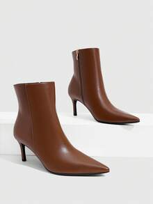 Daringsoles 女款尖頭細高跟踝靴，2026秋冬新款軟皮細高跟短靴 - 棕色 - 查看 2