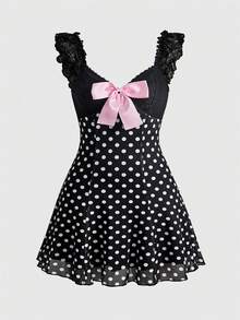 Sweetness Dark Gothic Burgundy Lace Patchwork Women's Short Dress - Multicolor - View 1