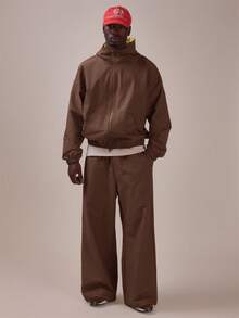 Musero Nylon Bungee Chord Waist And Hem Track Pants Contrast Colour Spring Summer Essentials - Coffee Brown - View 1