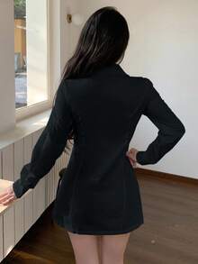 DAZY 春秋夏款純色極簡修身商務休閒通勤辦公穿搭時尚基礎長袖女式襯衫 - 黑色 - 查看 4