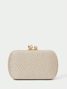 SHECARRY Ladies Fashion Gold Dinner Bag, Shiny Grid Square Clutch Bag For Parties, Dinners, Festivals, Christmas, New Year, Dress Matching - Gold - View 3