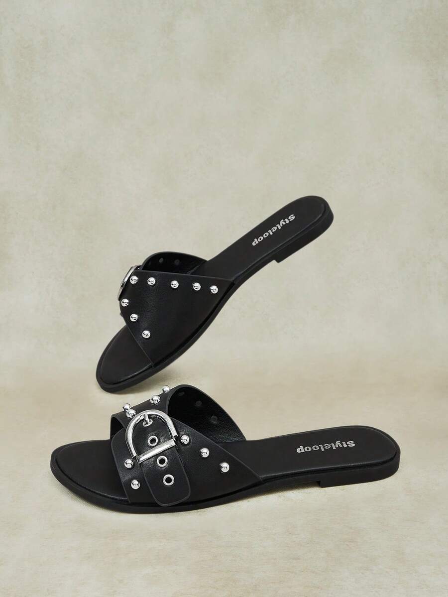 Styleloop Señoras, Uñas de Sauce, Hebillas, Zapatos Planos. - Negro - Ver 1