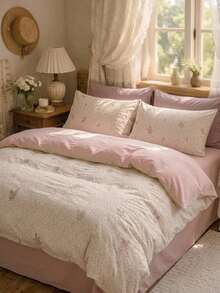 Cirelle 3pcs Floral Duvet Cover Set - Soft Polyester Pink Reversible Bedding Set - Aesthetic Cottagecore Floral Quilt Cover With 2 Pillow Shams (No Insert) - Multicolor - View 1