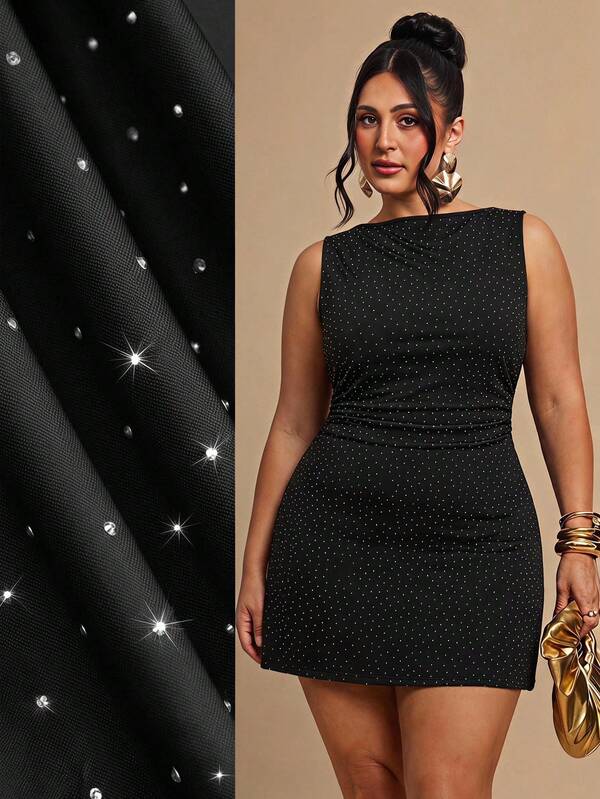 SHEIN BAE فستان كاجوال يومي للنساء بمقاسات كبيرة مزين بالراين