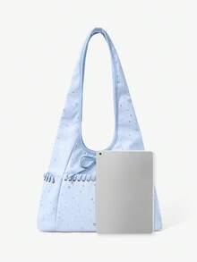 Viva Strut Ladies Bag, Fashionable Canvas HOBO Bag, Rope Decoration, Star Printed Stray Bag With Front Bow Design, Avant-Garde Retro Style Is Suitable For Street - Light blue - View 4