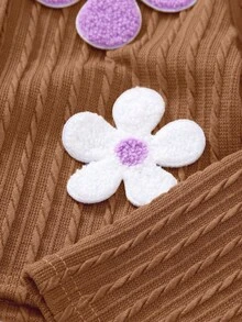 SHEIN Elladie kids 女童柔軟紋理麻花針織開襟衫，可愛優雅甜美公主風，百搭時尚外套，適合春、夏、秋季，日常穿著、聚會、派對、外出、上學 - 棕色 - 查看 5