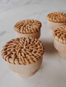 12 Pieces Natural Rattan Round Cabinet Knobs Wooden Drawer Pulls Handles Brown Finish For Kitchen Living Room Bedroom Wardrobe Furniture Decor - multicolor - View 7