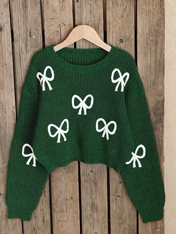 SHEIN Sweater Pullover Model Baru Serbaguna dengan Pita Lucu untuk Anak Perempuan