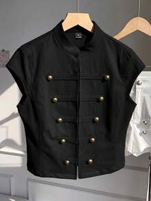 Comfortcana Women's Solid Color Studded Decor Casual Versatile Daily Wear Jacket - Black - View 5