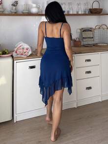 DUSKBASE Camisón sexy para mujer con ribete de volantes románticos - azul real - Ver 4