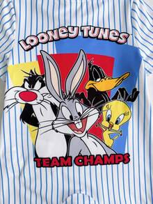 LOONEY TUNES X SHEIN Baby Boy Striped Letter Cartoon Print Casual Daily Short Sleeve Romper - Multicolor - View 5