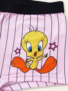 LOONEY TUNES X SHEIN 女款字母條紋休閒背心內衣套裝 - 粉色 - 查看 4