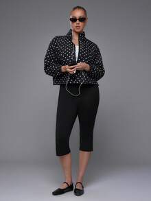 Voyena Women's Plus Size Polka Dot Pattern Long Sleeve Sports Jacket Fall - Black - View 6