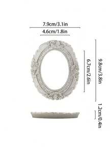 Cirelle 1pc Vintage Oval Mini Photo Frame, Floral Carved Tabletop Picture Frame, Antique Resin Portrait Holder, Vanity Shelf Decor, Vintage Baroque Oval Photo Frame, Embossed Rose Ornate Small Tabletop Picture Frame For Home Decor - default - View 4