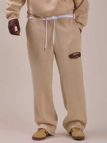 Denim"Musero"Applique Joggers Elasticated Waist Extrernal Drawstrings Spring Summer Essentials Co Ord Trousers Only - Khaki - View 2