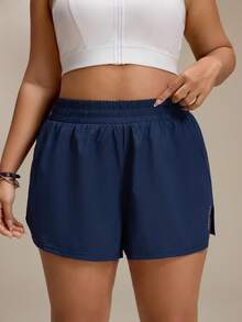 SHEIN Unity Quần short thể thao size lớn màu xanh navy có túi trong, phong cách thể thao thường ngày cho phòng gym mùa hè - Màu xanh hải quân - Xem 4