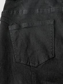 ROMWE Grunge Punk Y2K Punk Eyelet Lace-Up Waist Design Low-Rise Women's Jeans, Autumn/Winter Halloween - Black - View 4
