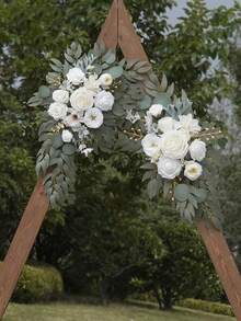 Cirelle 2pcs Artificial White Rose Wedding Arch Flowers Swag, Faux Silk Floral Swag Kit With Eucalyptus Leaves & Berries For Ceremony Arch, Reception, Door & Backdrop Decor - Multicolor - View 5