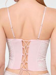 Bonmuse Spring/Summer Ins Fresh Sweet Style Lace Bustier With Underwire & Boning, Tight Waist Tie-Up Sexy Camisole Corset For Women - Baby Pink - View 3