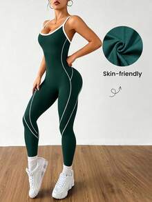 SHEIN Dewbera H1086 黑白無縫運動連身衣 - 綠色 - 查看 6