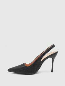 CUCCOO BIZCHIC Simple Rear Empty Buckle Strap Stiletto High Heels, Daily Commuting Versatile Women's Shoes - Fine stone black - View 4