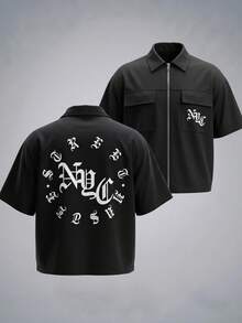Manfinity Hypemode Men's Summer Casual Street Techwear Letter Print Shirt Beach Vacation Black - Black - View 3