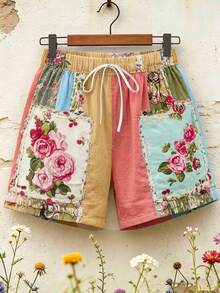 EMERY ROSE Pantalones cortos impresos minimalistas de vacaciones para mujer - Multicolor - Ver 3