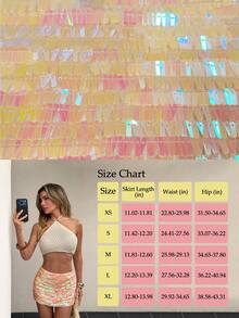 SHEIN Glamour 蝦粉色幻彩亮片迷你裙，修身內襯 Y2K 亮片款，適用勞動節、返校季、女大招新、節慶、夜店、生日 - 粉色 - 查看 6