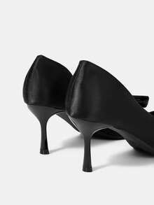 CUCCOO HITCHD Ladies Shoes Slant Bow Ladies Pointed Tips Side Empty Heels Black Satin Elegant Gentle Wedding Bridesmaids Party Dating Fall Shoes - Black - View 5