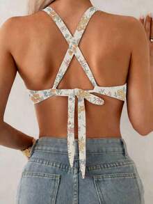 Swim Mod Women's Solid Color Criss-Cross Back Tie Bikini Top, Minimalist Casual - Multicolor - View 2